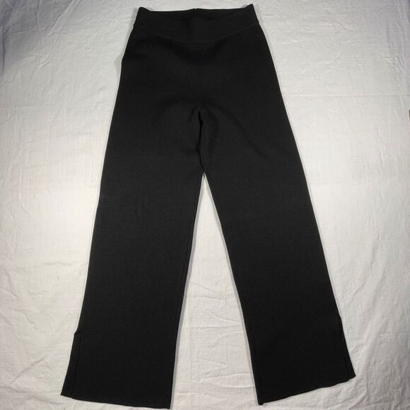 L'Academie Black Kaden Knit High Rise Straight Split Hem Pull On Pant Size Large - Picture 1 of 9